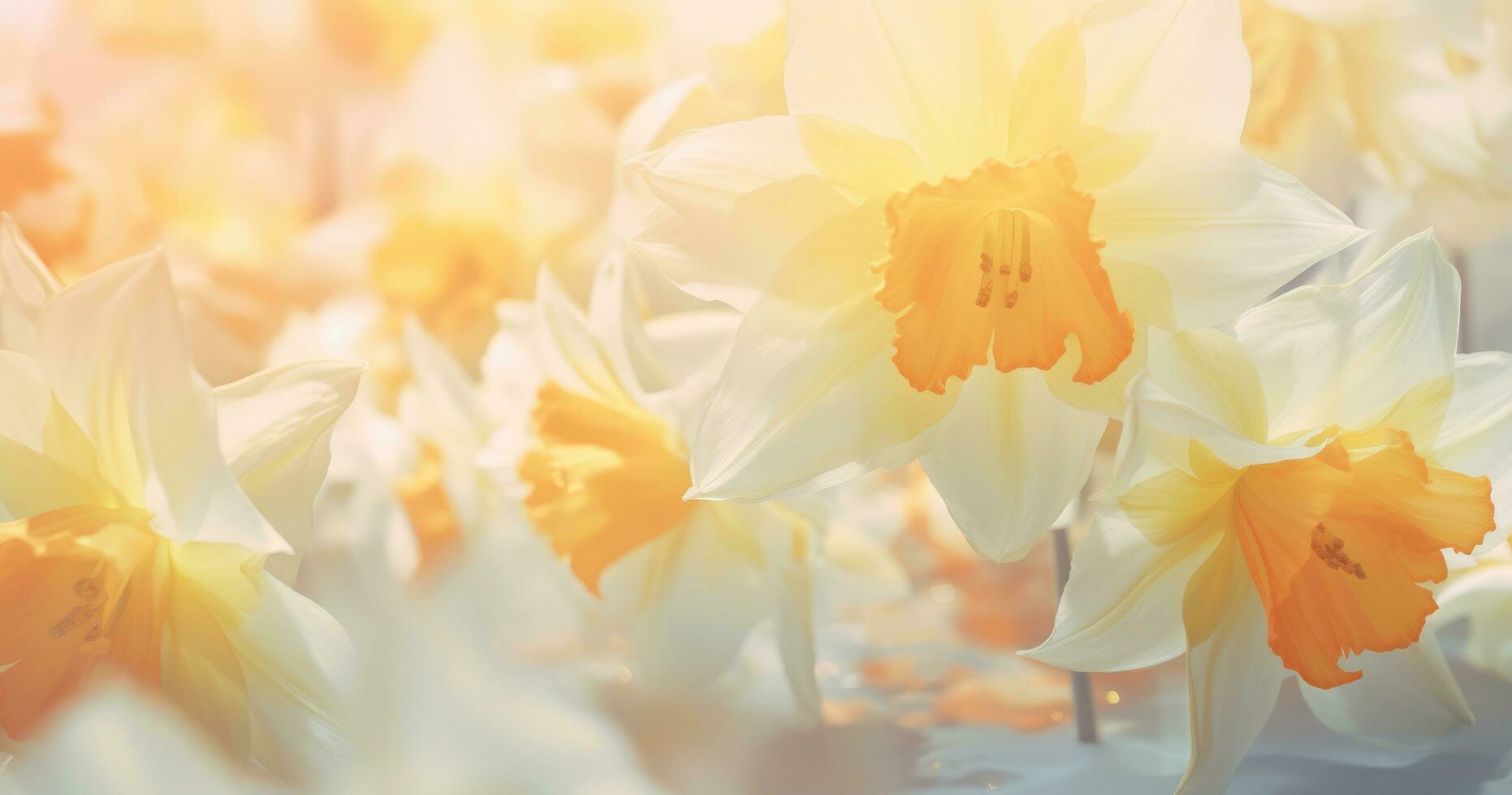 ai generado un de cerca imagen de algunos de colores narcisos debajo un flor foto