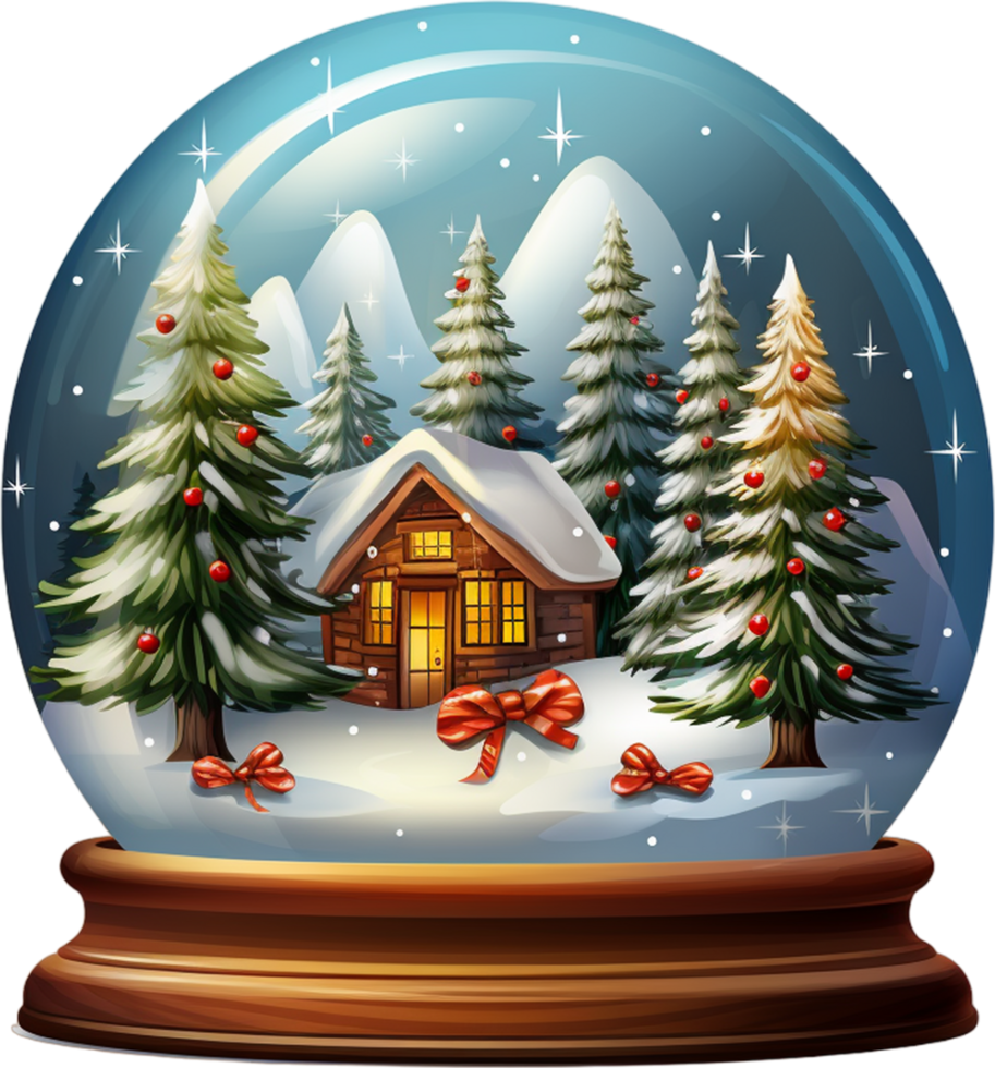 AI generated Christmas snow ball globe snowy landscape cabin trees png