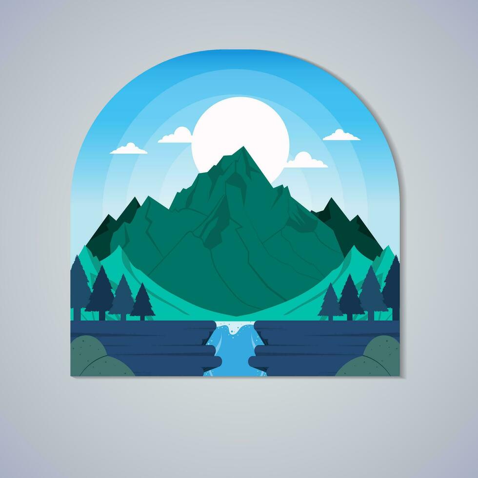 Vector Illustration of a Beautiful Mountain in The Morning