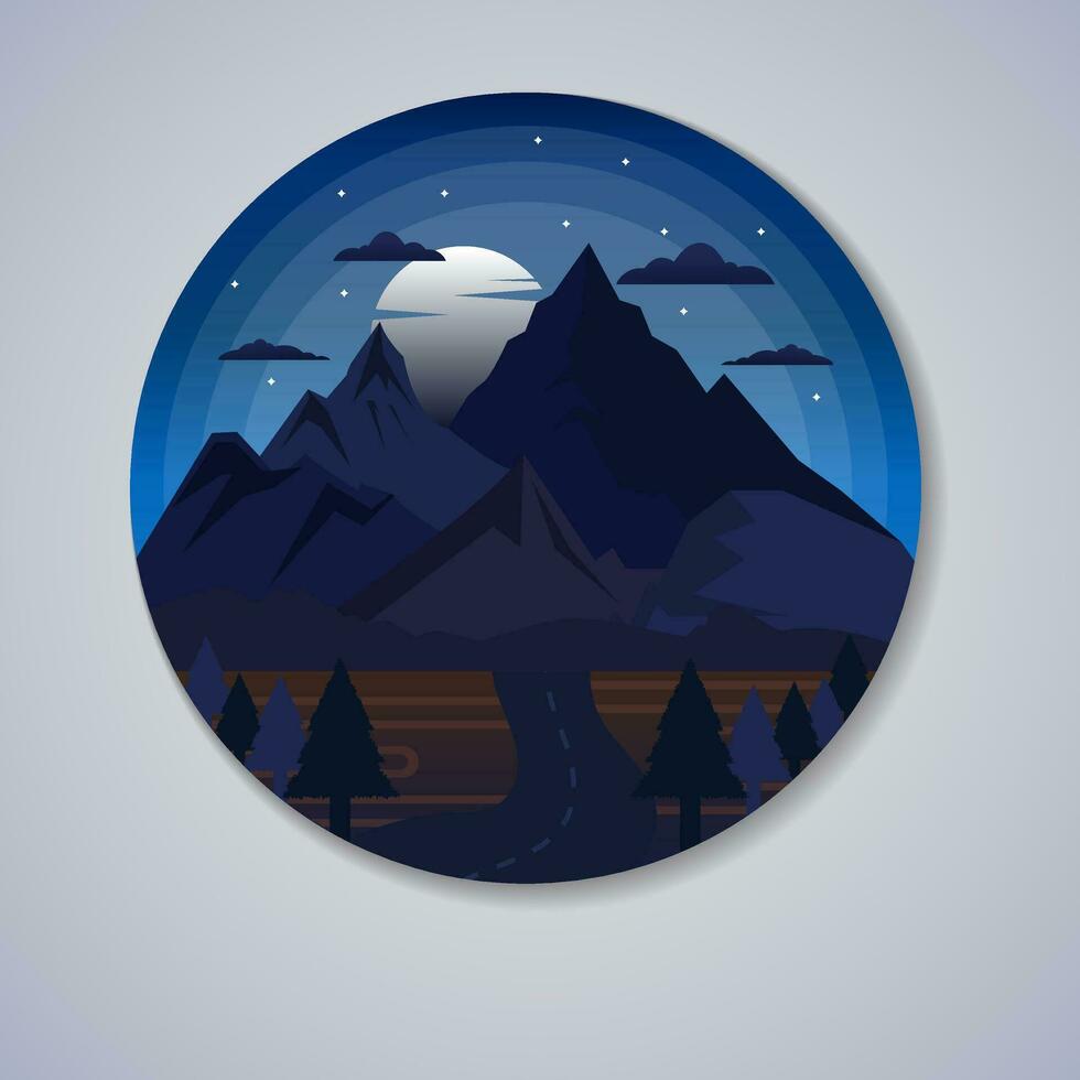 vector ilustración de un hermosa montaña azul noche cielo