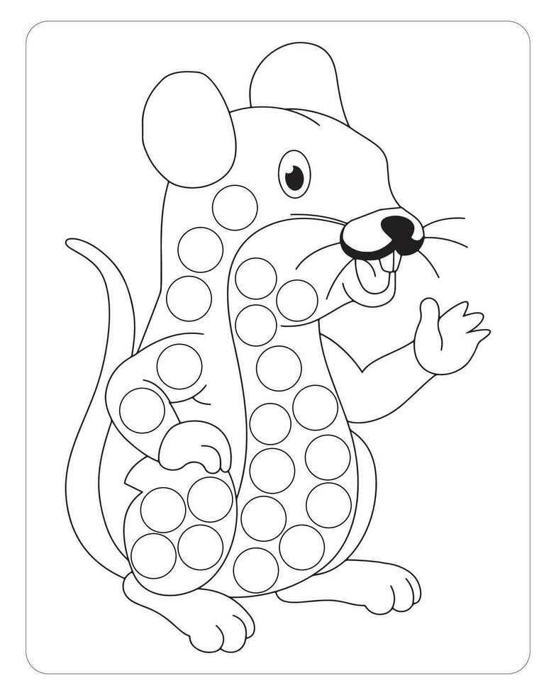 Rat Dot Marker, Cute Animals Dot Marker coloring pages for kids. vector