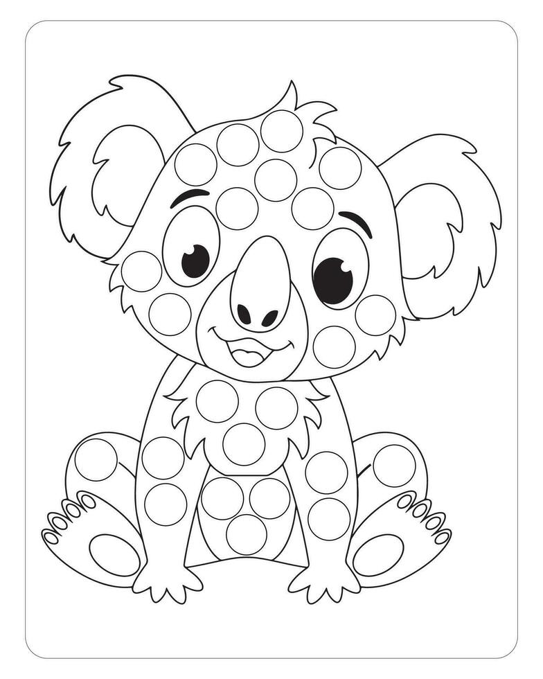 Koala Dot Marker, Cute Animals Dot Marker coloring pages for kids. vector