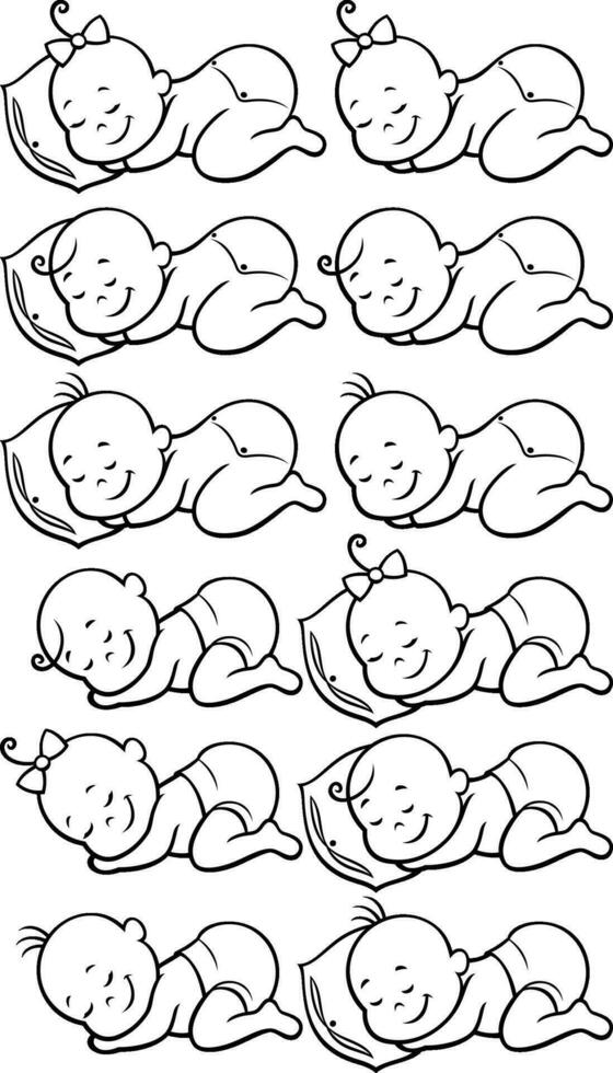 Sleeping Babies Line Art vector