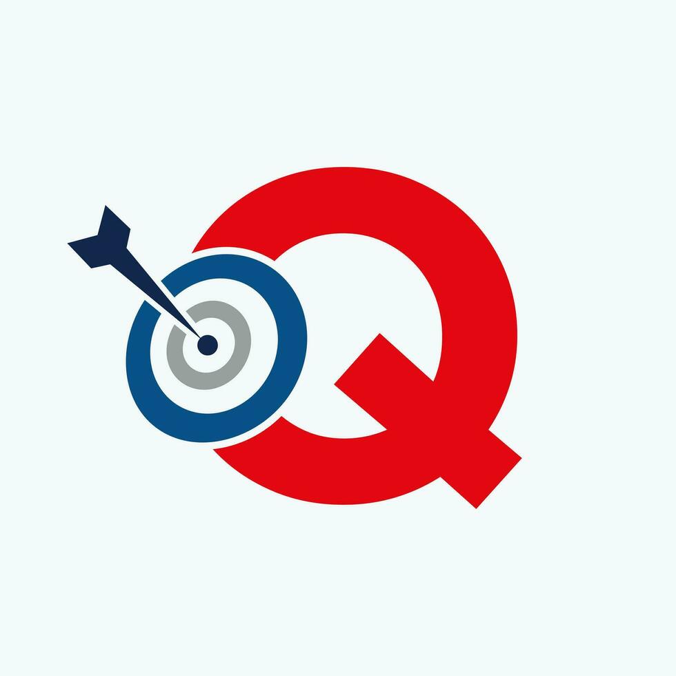 Letter Q Arrow Target Logo Combine with Bow Target Symbol vector