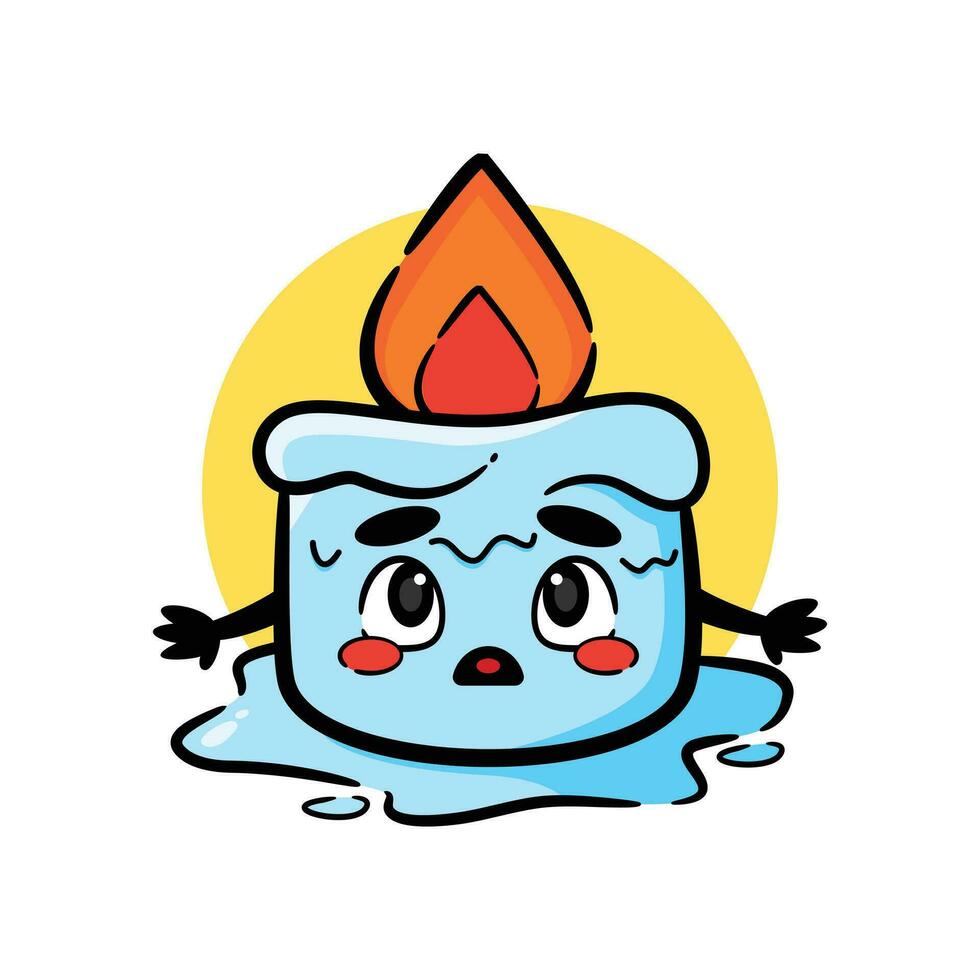 cute melted candle vector mascot who is panic. cute cartoon design character.