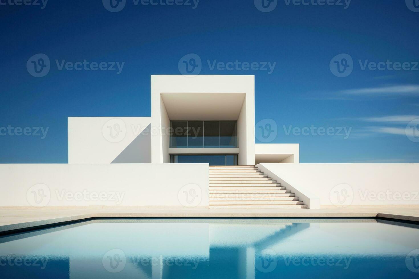 AI generated Futuristic Modern white building with a unique geometric design with corner walls. Minimalist style architecture. Ideal for use in architectural or design projects. photo