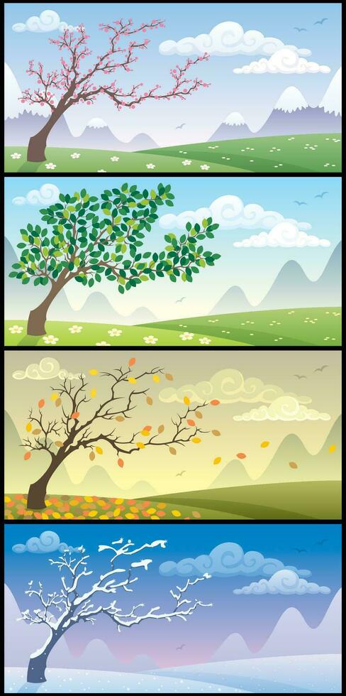 Seasons Landscapes Set vector