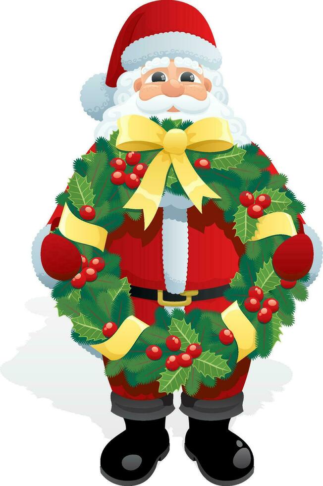Santa Bringing Wreath vector