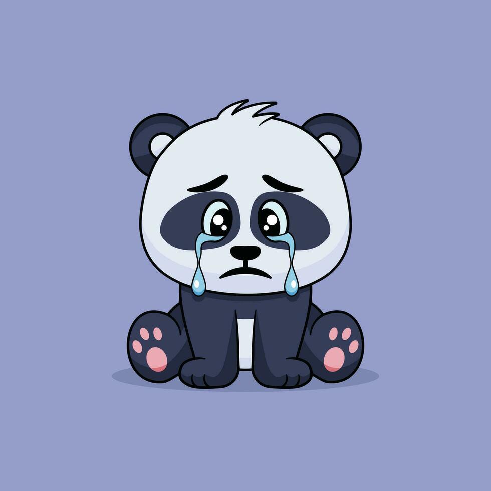 Emoticon of cute panda sad and crying with tears vector cartoon illustration