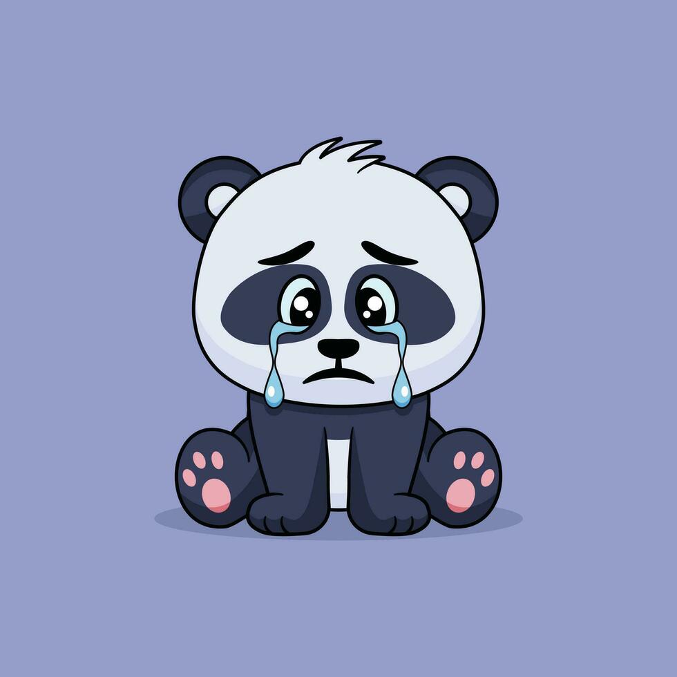 Emoticon of cute panda sad and crying with tears vector cartoon illustration