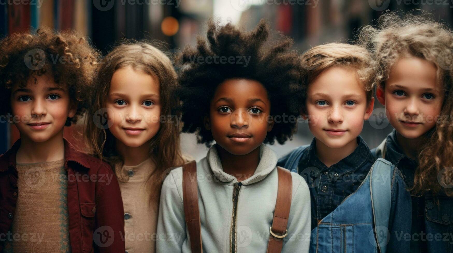 AI generated Children from various ethnic backgrounds showcase their unity through beaming smiles photo