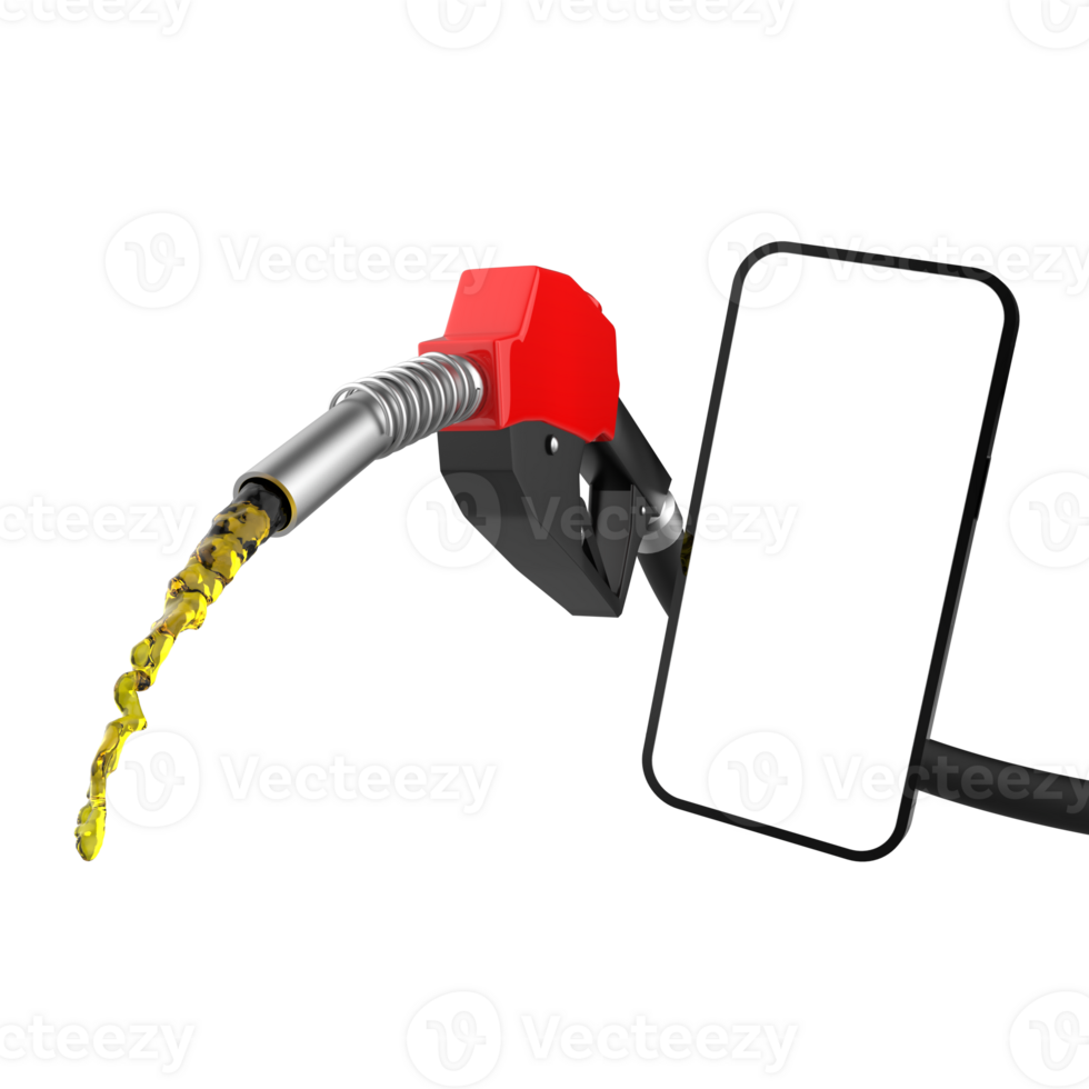 3d rendre de de l'essence carburant pompe buse avec mobile téléphone sur transparent motif png