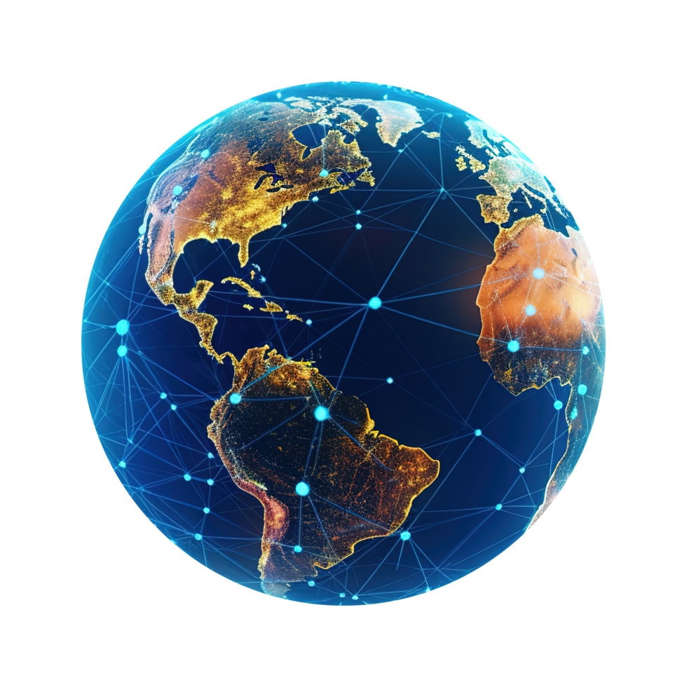 AI generated earth network on transparent background png