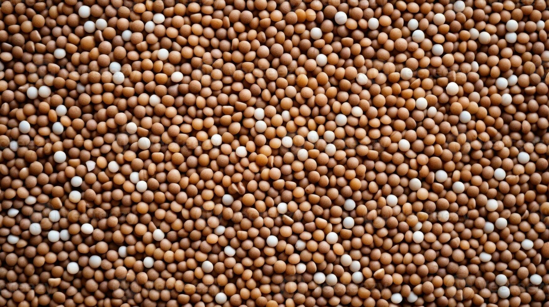 AI generated Close-up of mustard seeds scattered on the table, top view. Mustard seeds texture. Suitable for food and nutrition related content. Ideal for use in culinary and health-related designs photo