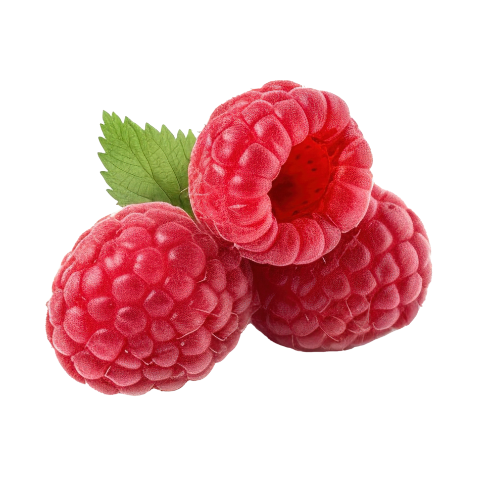 AI generated Raspberry with leave on transparent background png