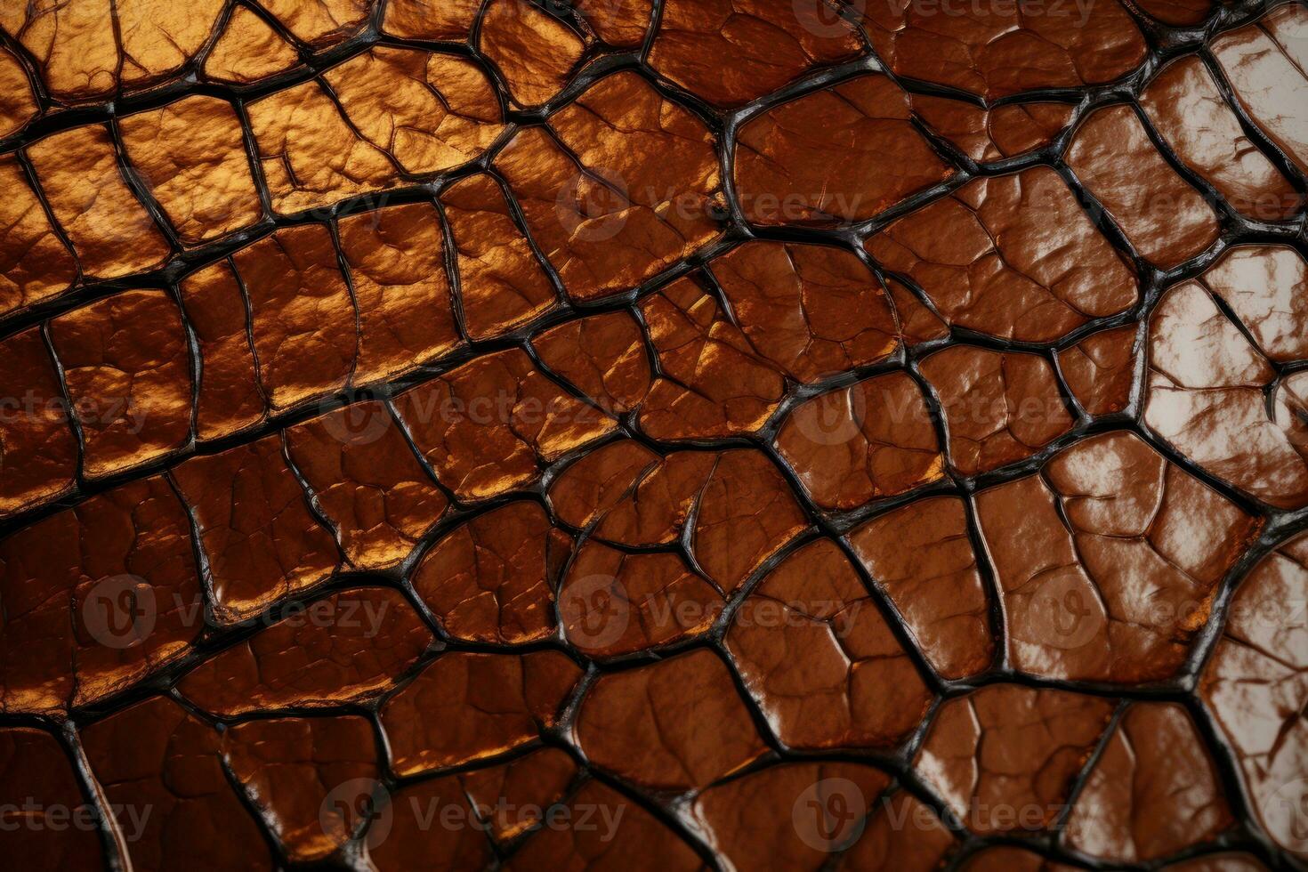 AI generated Detailed texture of crocodile or snake skin. Brown reptile scales. Macro. Alligator, cobra, python leather. Large scales. Beautiful, expensive, rich background. Design element. photo