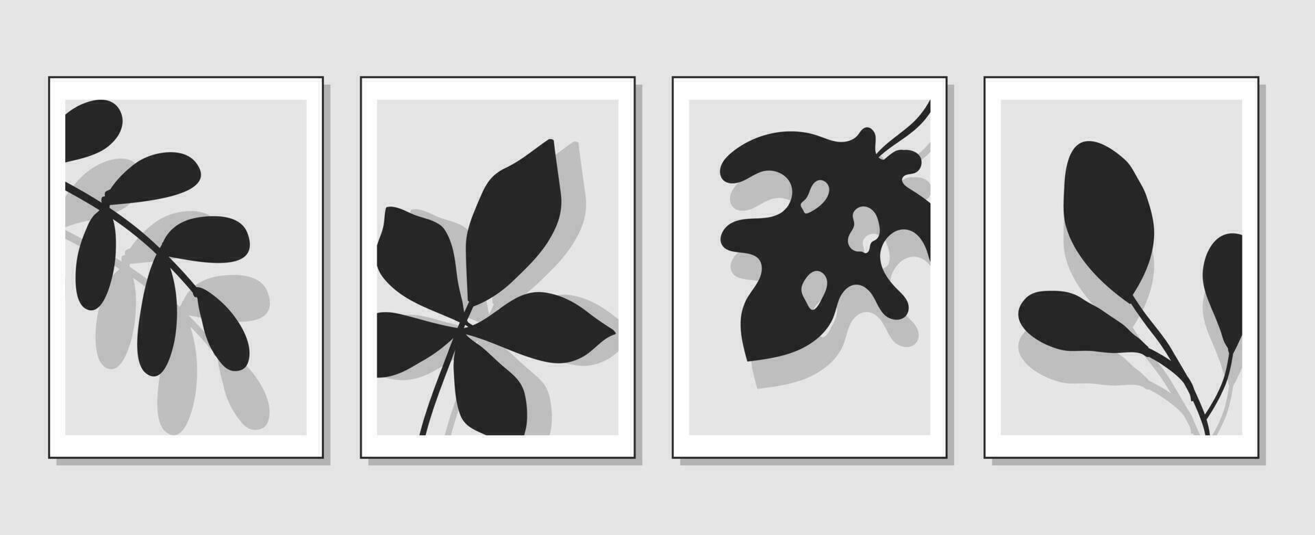 Set of vector abstract creative backgrounds with tropical leaves. Hand Drawn textures for wall decoration, postcard or brochure cover design