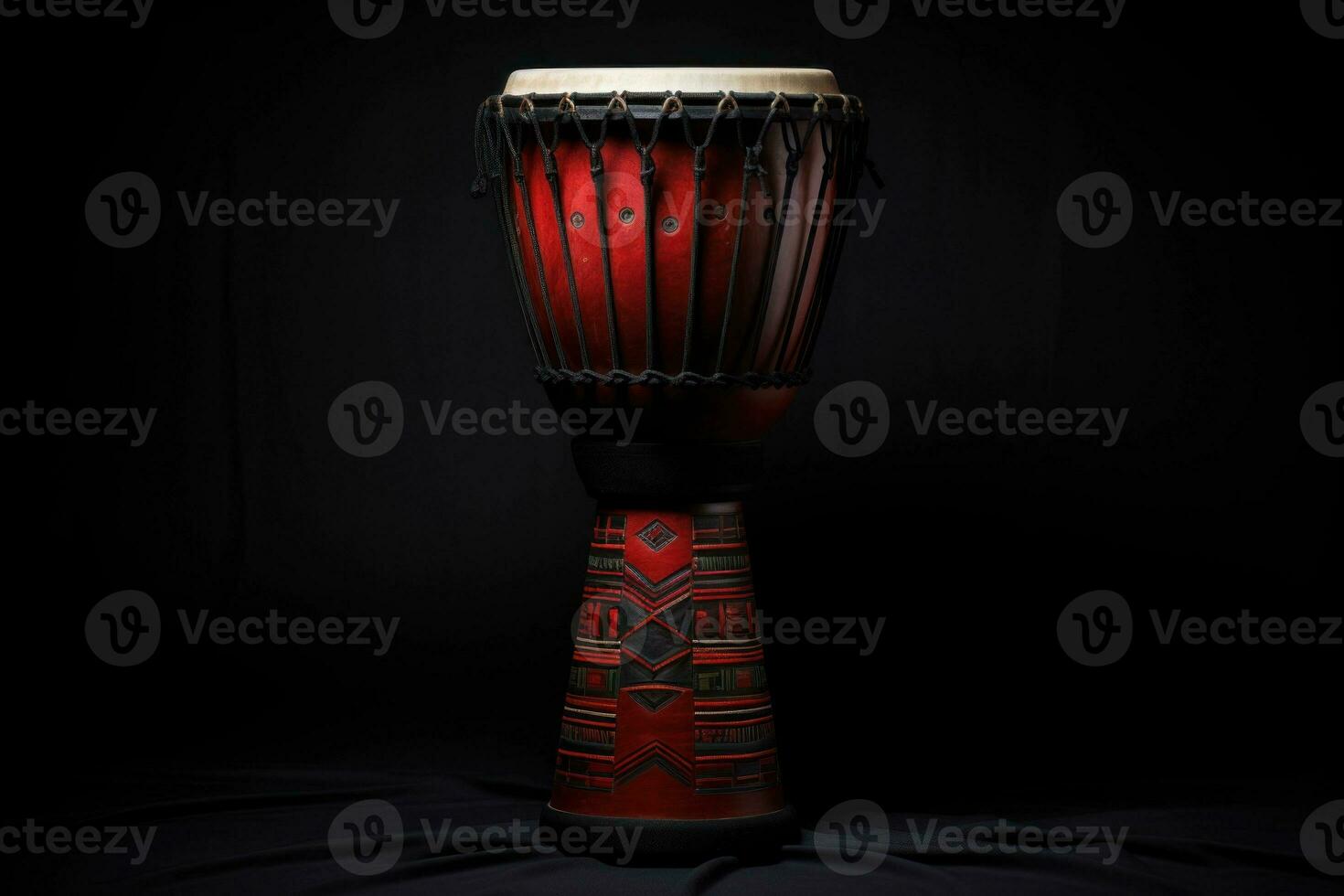 AI generated Djembe drum on a black background. Traditional percussion musical instrument of African culture. Suitable for musical design, article, blog, social media post, album cover, poster. photo