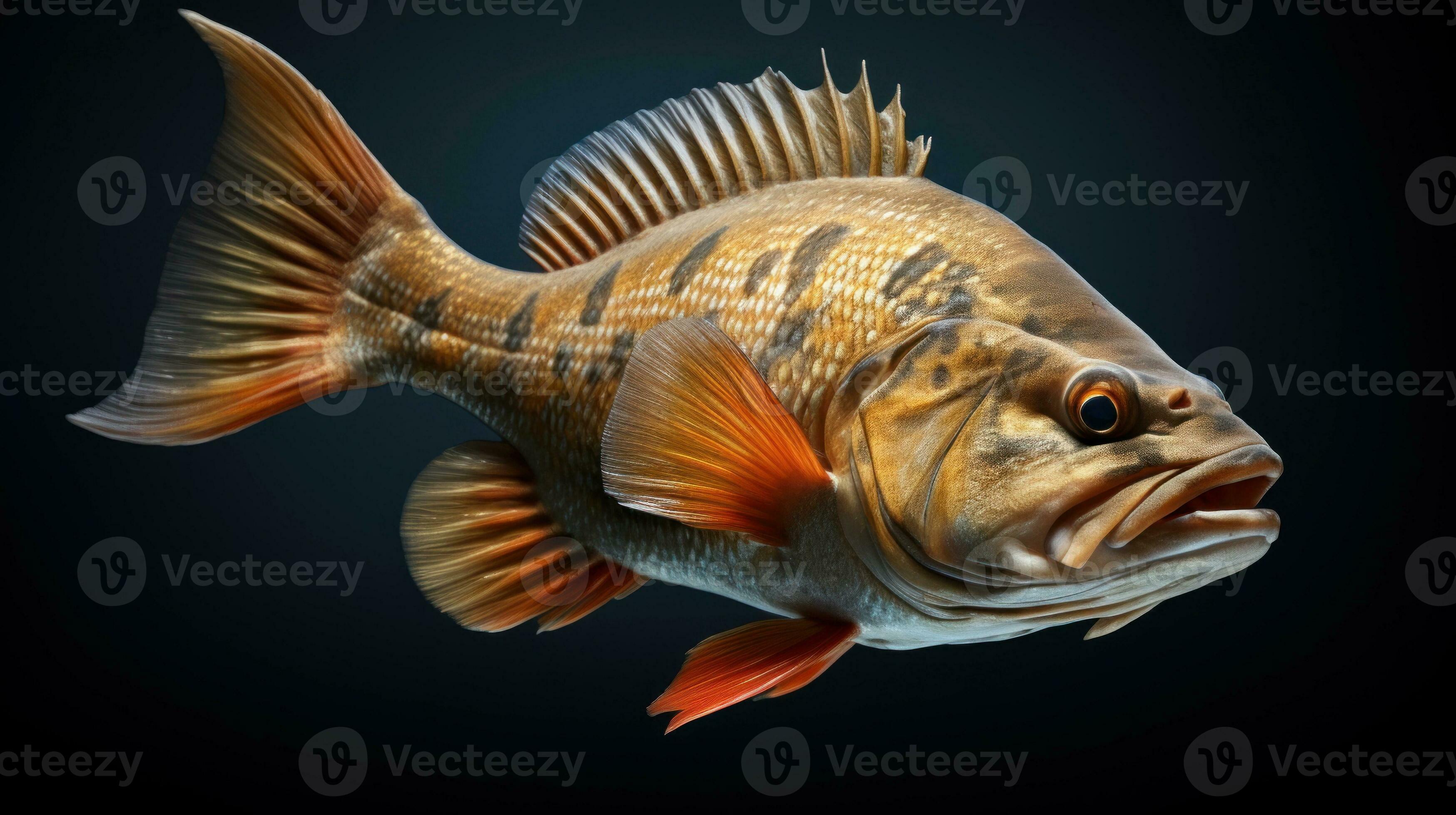 AI generated A close up image of a fish with scales and fins, suitable