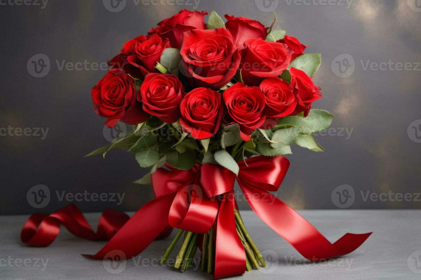 AI generated Bouquet of red roses tied with a red ribbon. Generative AI photo