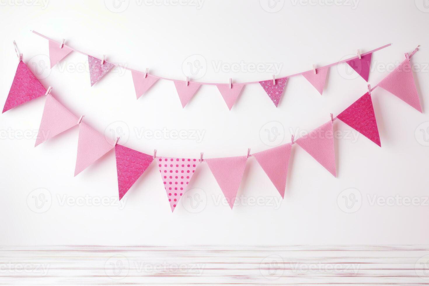 ai generado triangular rosado verderón banderas festivo decoración. generativo ai foto