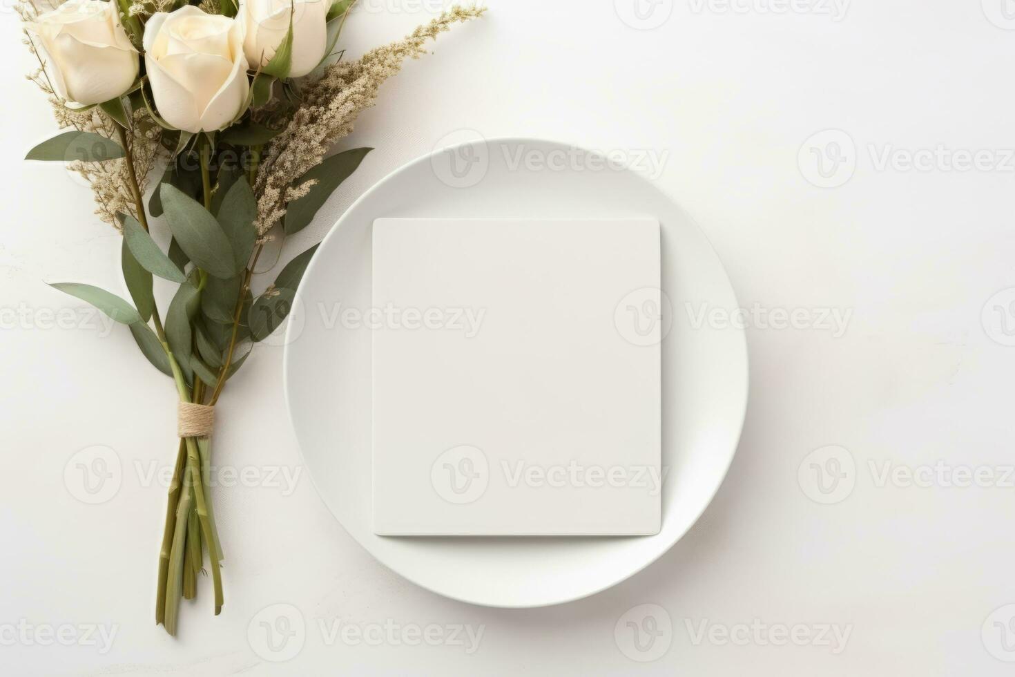 AI generated Wedding table number card mockup with a floral arrangement. Generative AI photo