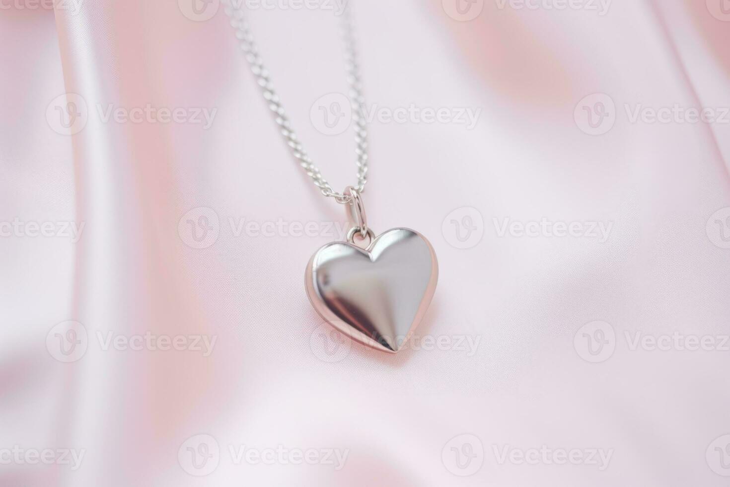 AI generated Delicate shiny heart shaped necklace on a minimalist pink background. Generative AI photo