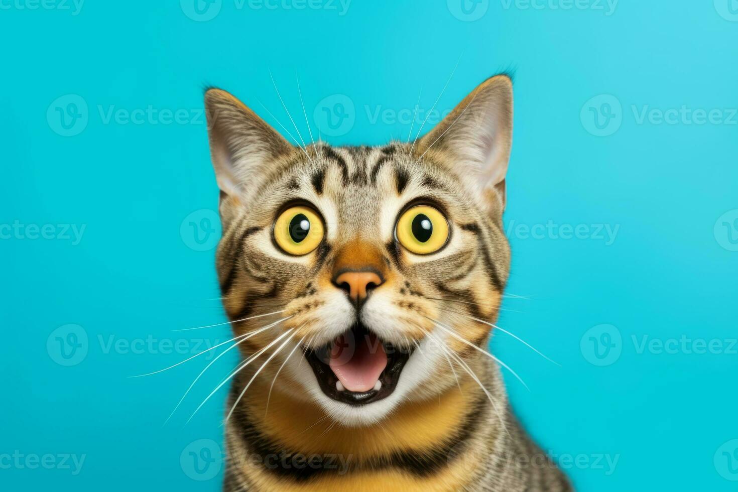 AI generated Crazy surprised cat make big eyes. Emotional funny cat looking shocked. Generative AI photo