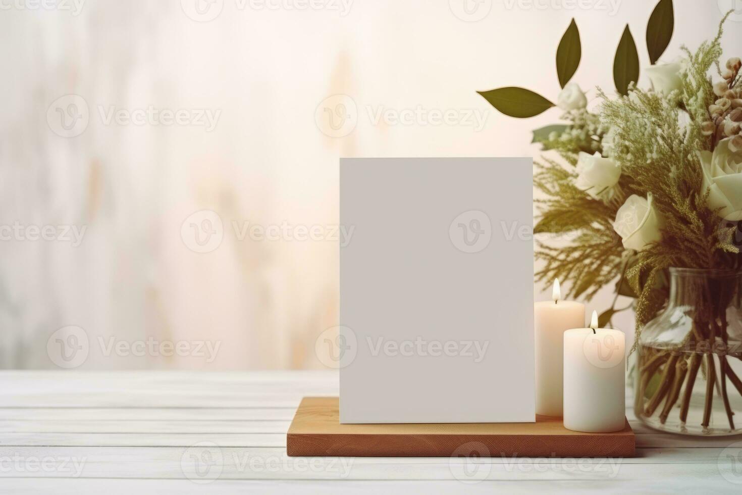 AI generated Wedding table number card mockup with a floral arrangement. Generative AI photo