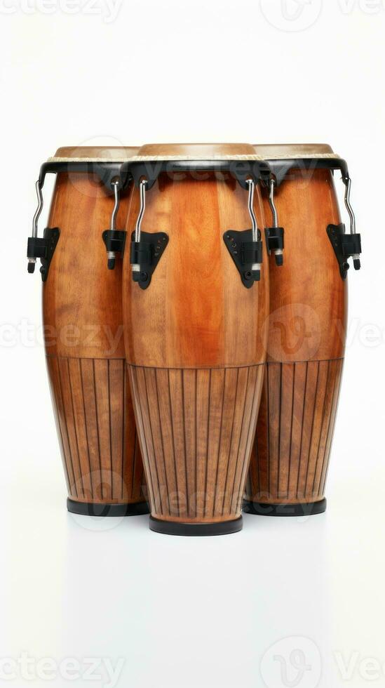 AI generated Three conga drums isolated on white background. Traditional percussion musical instrument of Afro-Cuban and Latin American culture. Suitable for music-related projects and cultural photo