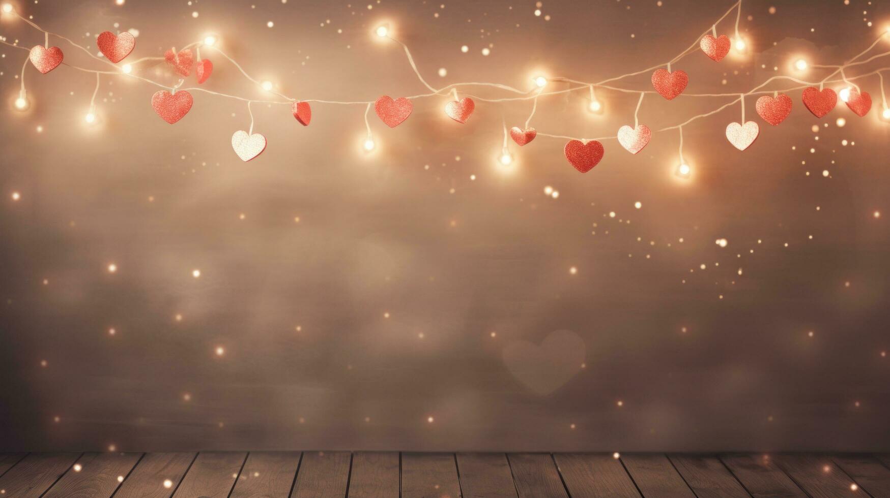 AI generated A dreamy background adorned with hearts, soft lighting photo