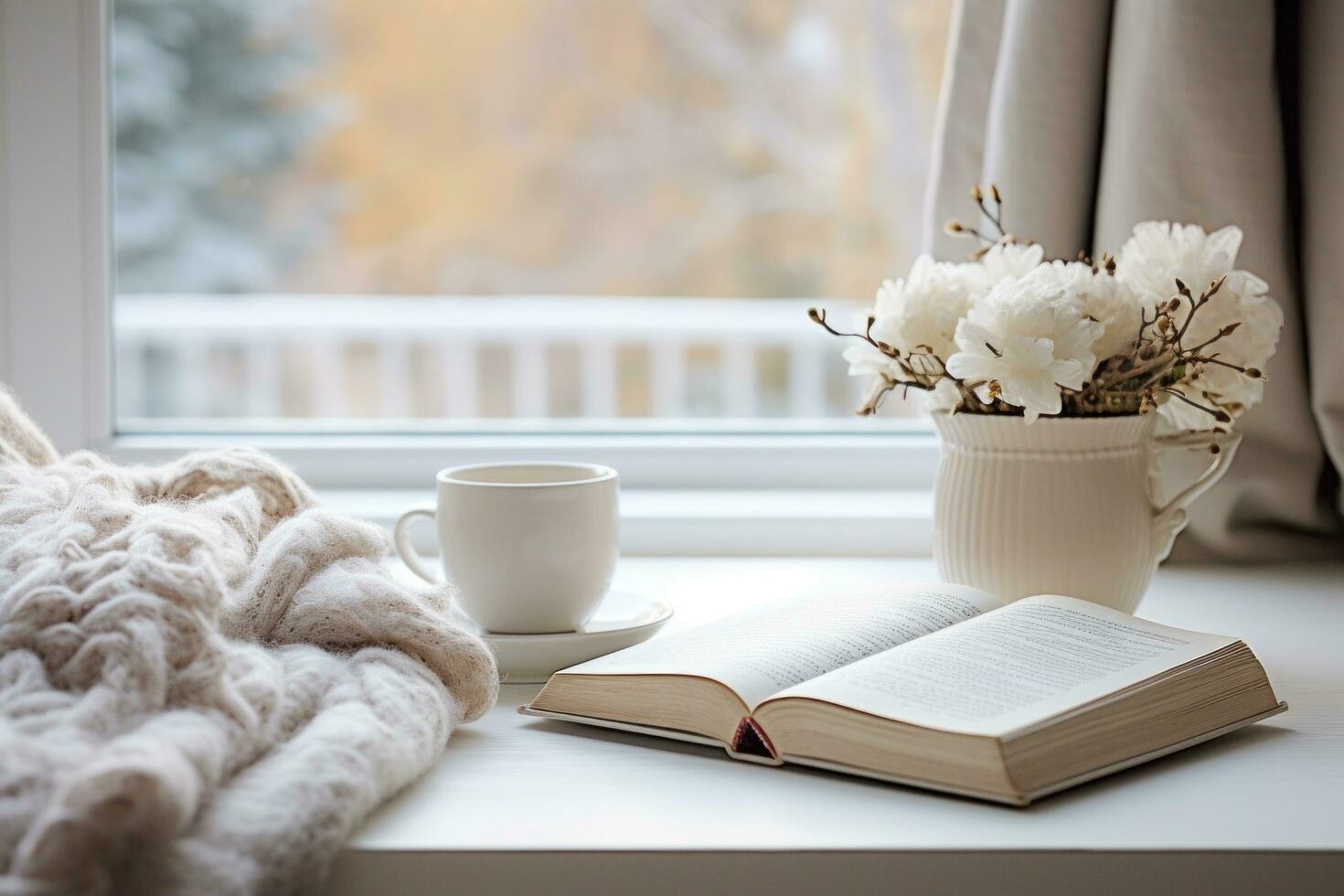 AI generated Cozy winter weekend morning with fluffy slippers photo