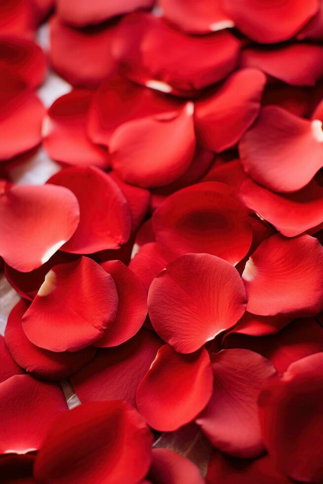 ai generado rojo Rosa pétalos con Copiar espacio. sencillo aún elegante opción para San Valentín día foto