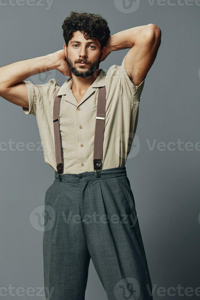Adult male studio men style background lifestyle face white young stylish trendy cool person photo