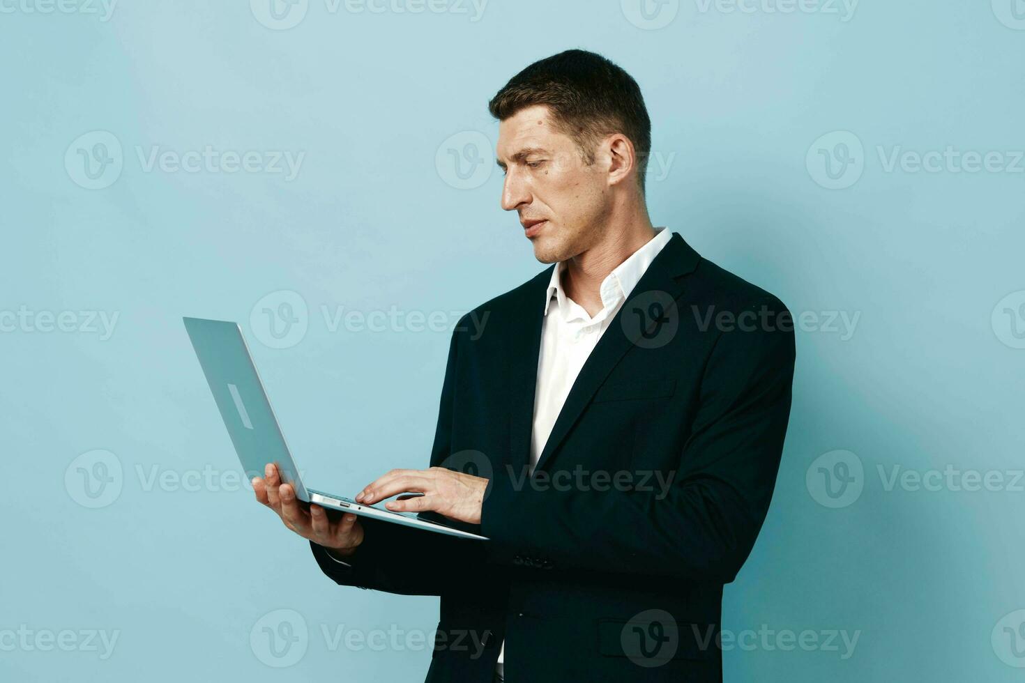 Business man technology working person adult computer handsome professional businessman modern one photo