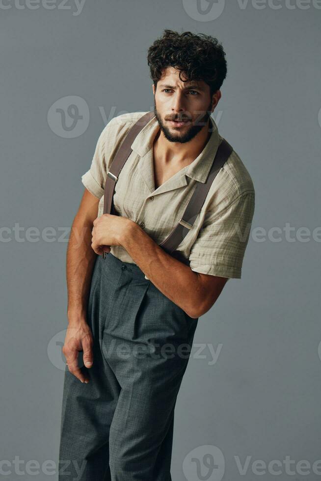 Trendy person adult stylish young fashionable face attractive handsome white cool men hair guy photo