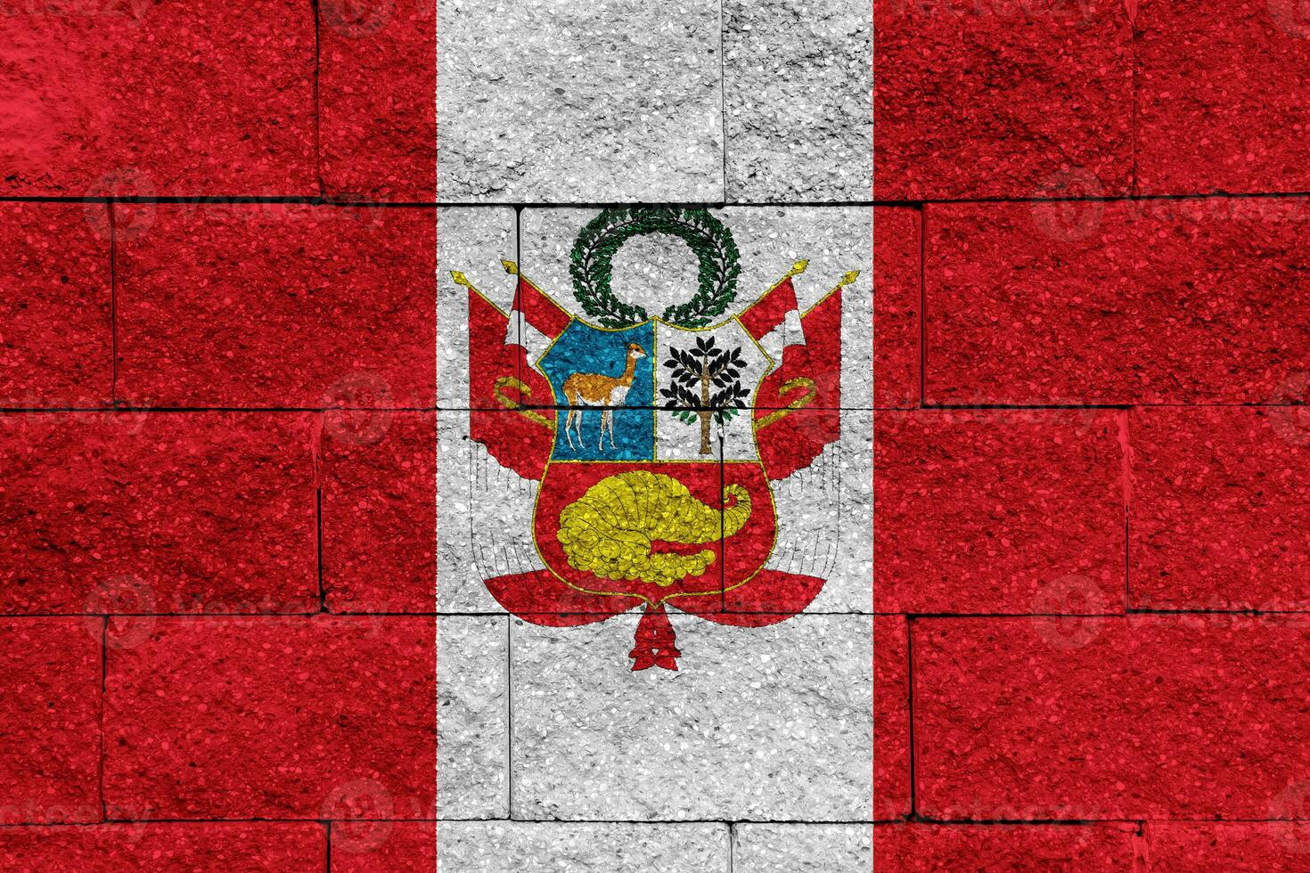 Flag and coat of arms of Republic of Peru on a textured background. Concept collage. photo