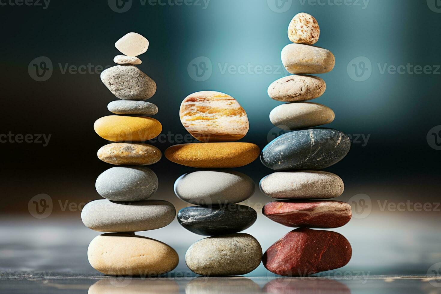 AI generated Meditation Rock Stack Poise Stones for Serenity and Mindfulness Simple Harmony Five Stones on White Background for Tranquility Stone Cairn for Peaceful Wellness Background photo