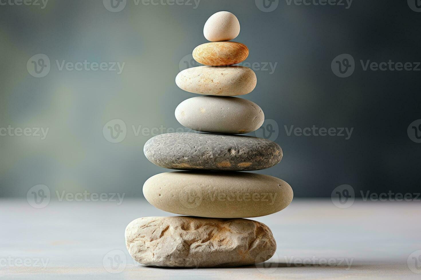 AI generated Meditation Rock Stack Poise Stones for Serenity and Mindfulness Simple Harmony Five Stones on White Background for Tranquility Stone Cairn for Peaceful Wellness Background photo