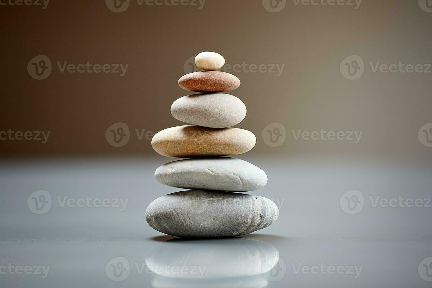 AI generated Meditation Rock Stack Poise Stones for Serenity and Mindfulness Simple Harmony Five Stones on White Background for Tranquility Stone Cairn for Peaceful Wellness Background photo