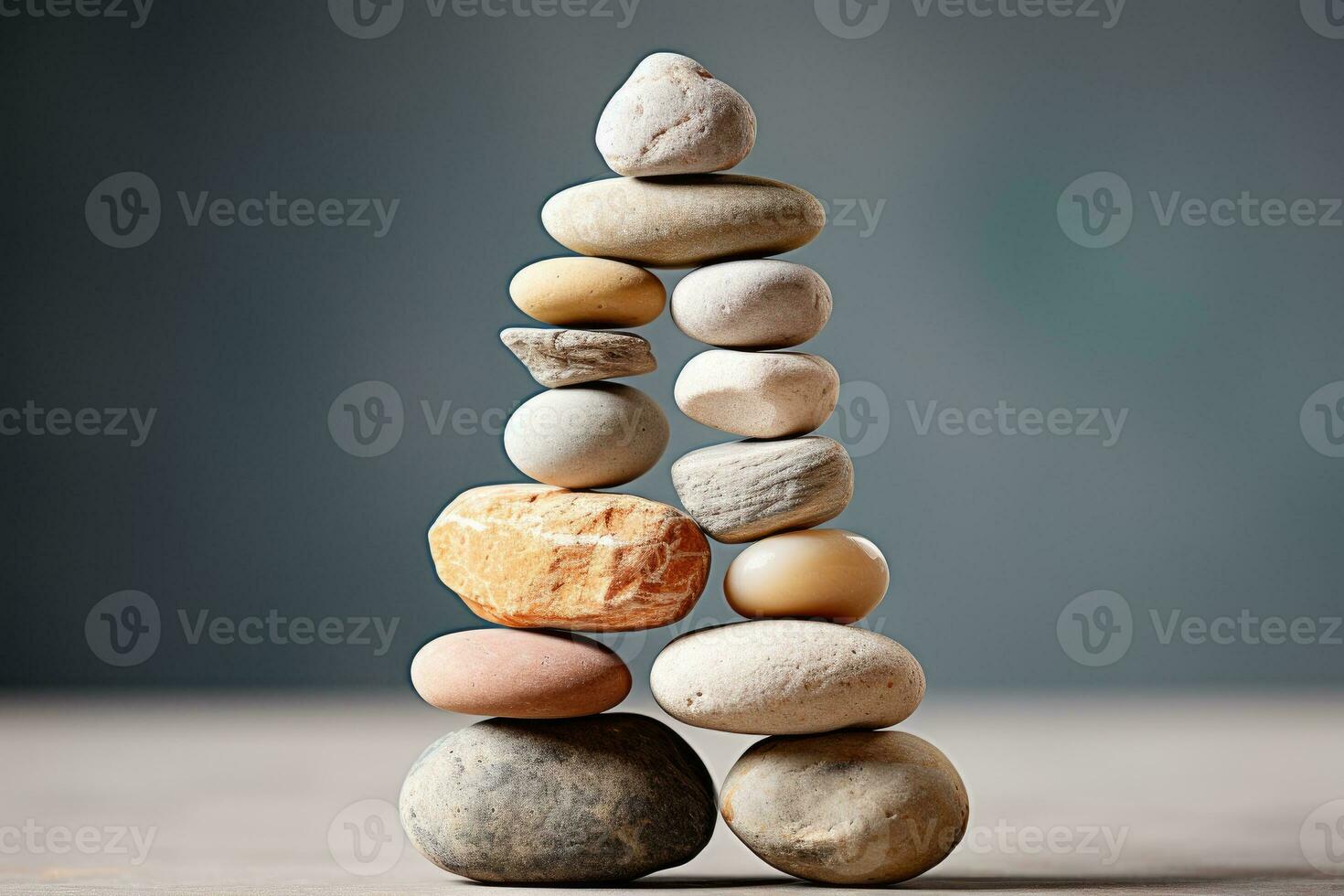 AI generated Meditation Rock Stack Poise Stones for Serenity and Mindfulness Simple Harmony Five Stones on White Background for Tranquility Stone Cairn for Peaceful Wellness Background photo