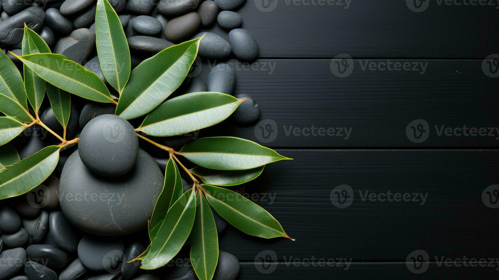 AI generated Black Stone Cairn with Bamboo and White Flower Rock Zen Aesthetic Spa Concept with Minimalist Composition Serenity in Nature Calming Atmosphere for Peaceful Wellness Background photo