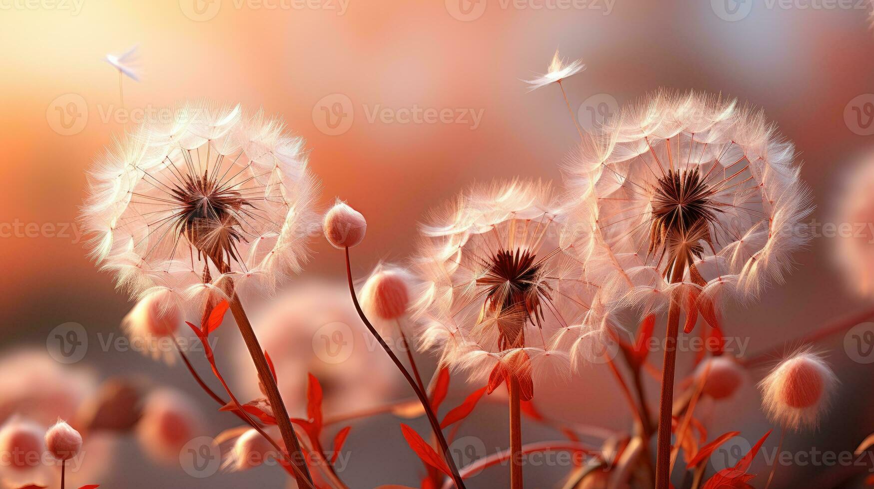 AI generated Close-Up of a Dandelion in Full Bloom with Soft Peach Fuzz Surroundings, Delicate, and Vibrant Nature, Capturing the Essence of Summer, AI-generated photo