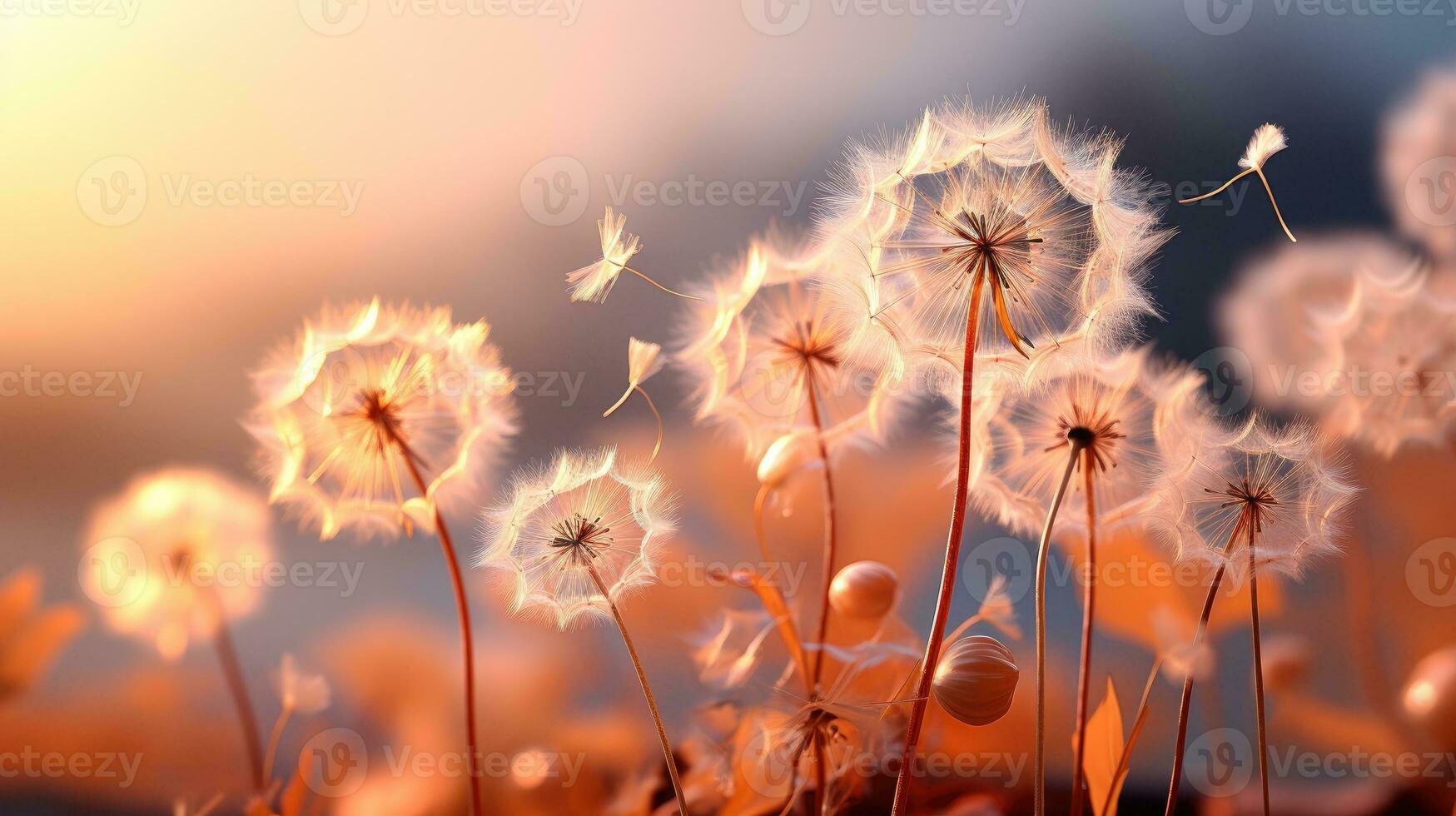 AI generated Close-Up of a Dandelion in Full Bloom with Soft Peach Fuzz Surroundings, Delicate, and Vibrant Nature, Capturing the Essence of Summer, AI-generated photo