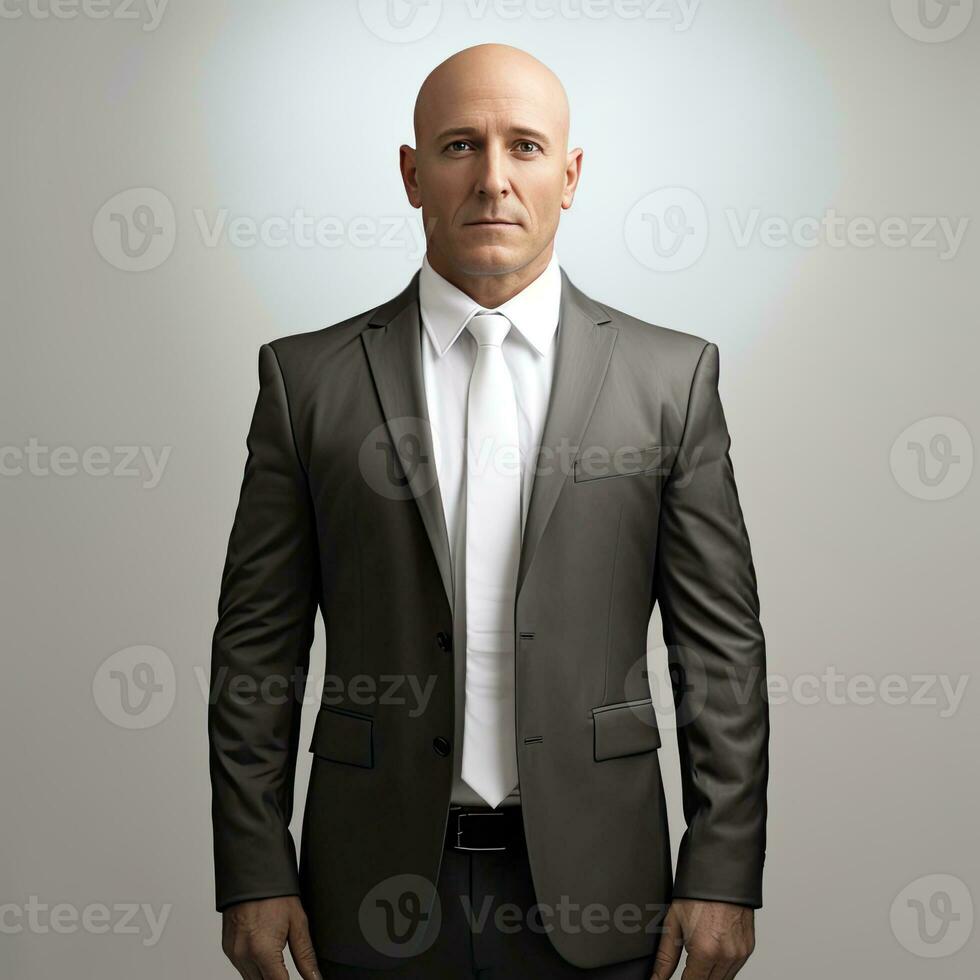 AI generated Portrait of a Businessman in Formalwear Standing on Gray Background photo