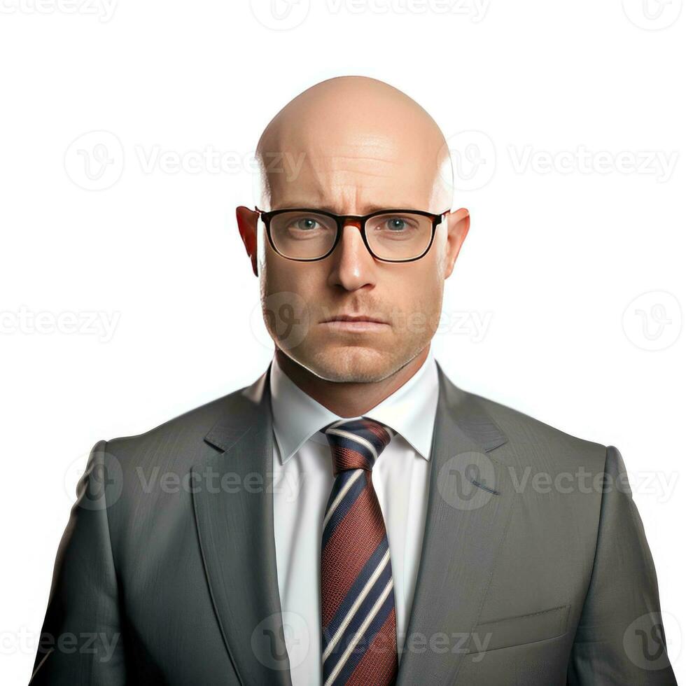 AI generated Confident Businessman in Formal Wear and Eyeglasses on White Background photo