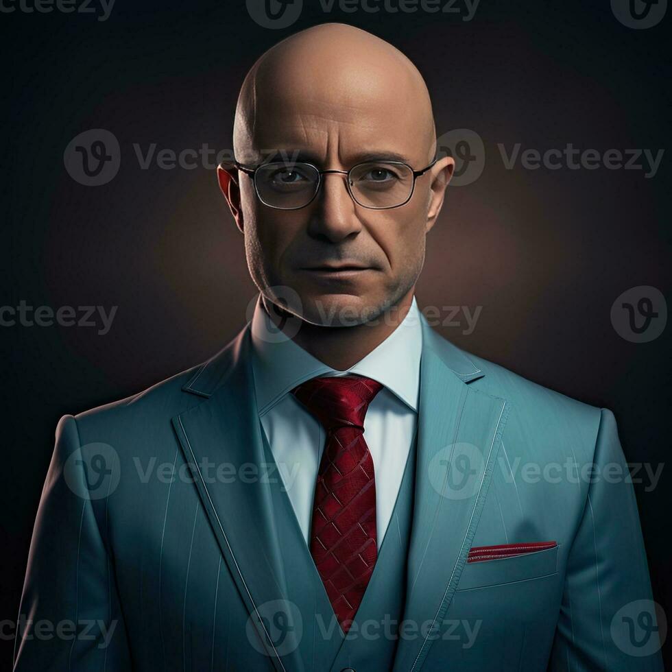 AI generated Professional Male Executive in Formal Attire with Glasses and Tie photo