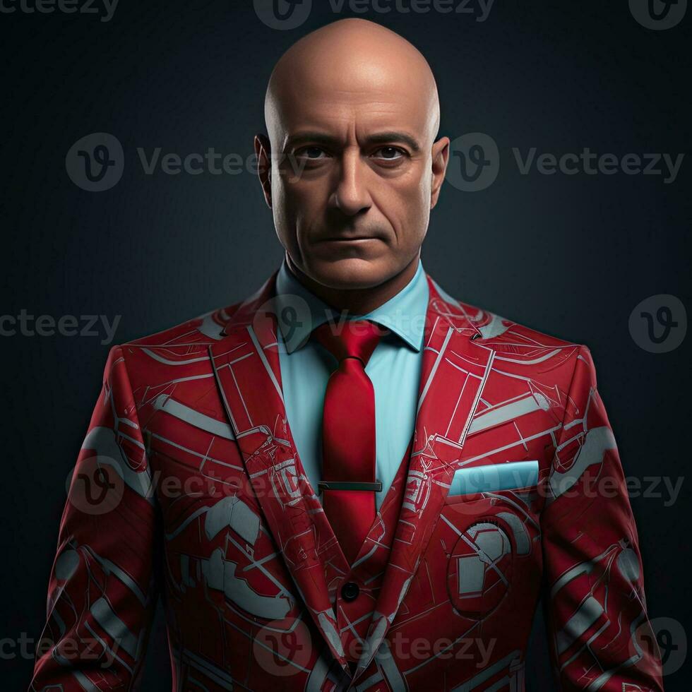 AI generated Serious Portrait of a Bald Man on Black Background photo