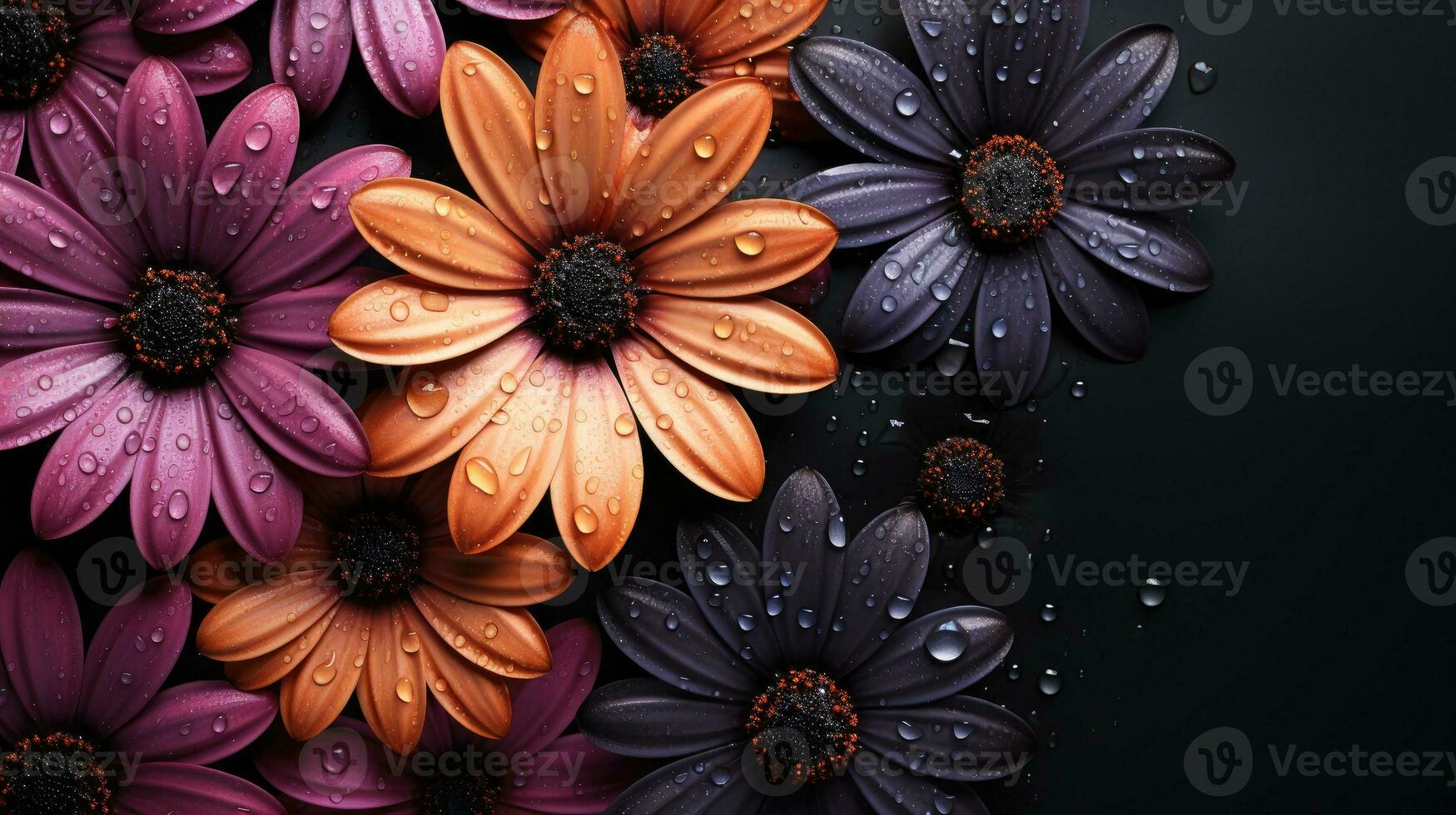 AI generated African daisy sympathy card on a black backdrop. Generative Ai. photo