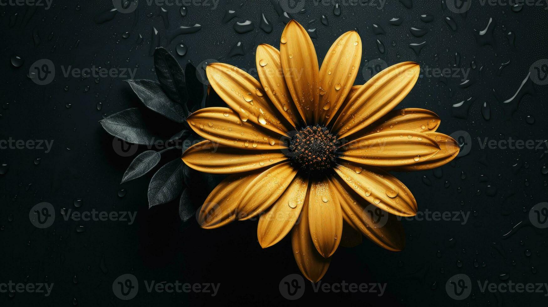AI generated African daisy sympathy card on a black backdrop. Generative Ai. photo